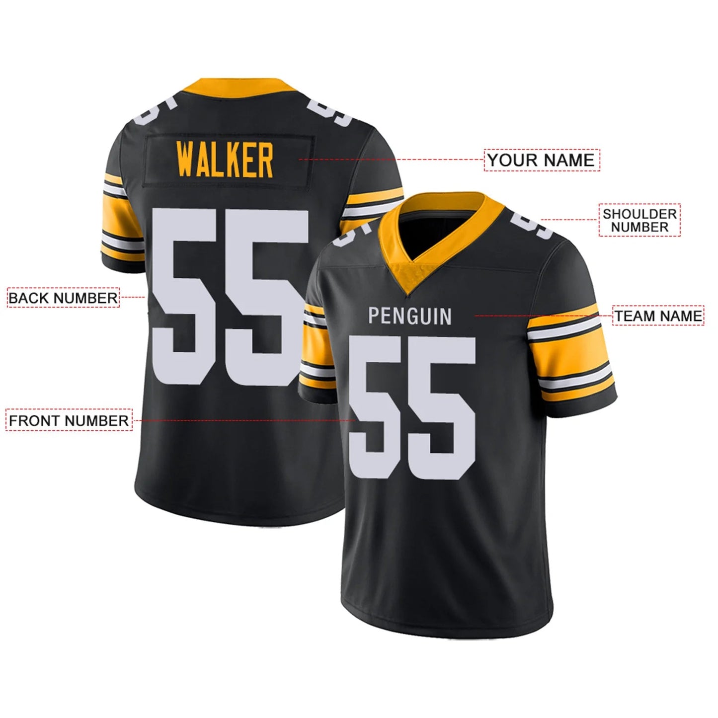 Custom P.Steelers Black Personalized Design Your Own Name and Number for Men Women Youth Footbal Jerseys