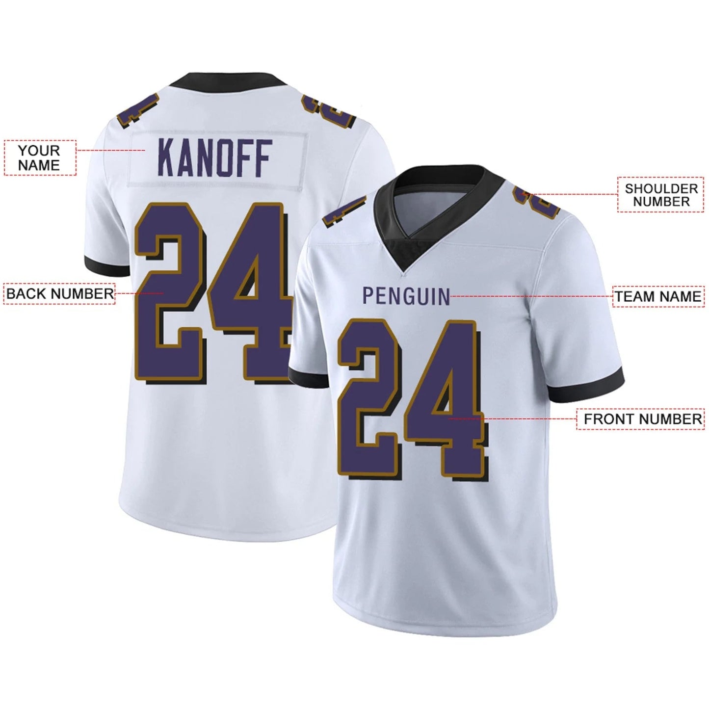 Custom B.Ravens White Personalized Design Your Own Name and Number for Men Women Youth Footbal Jerseys