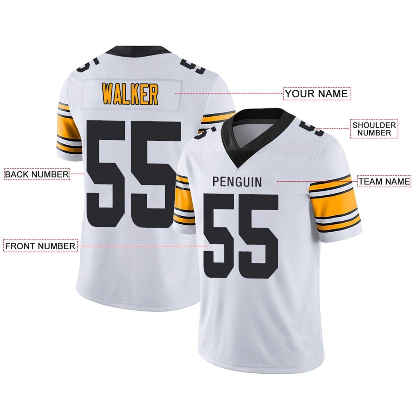 Custom P.Steelers White Personalized Design Your Own Name and Number for Men Women Youth Footbal Jerseys