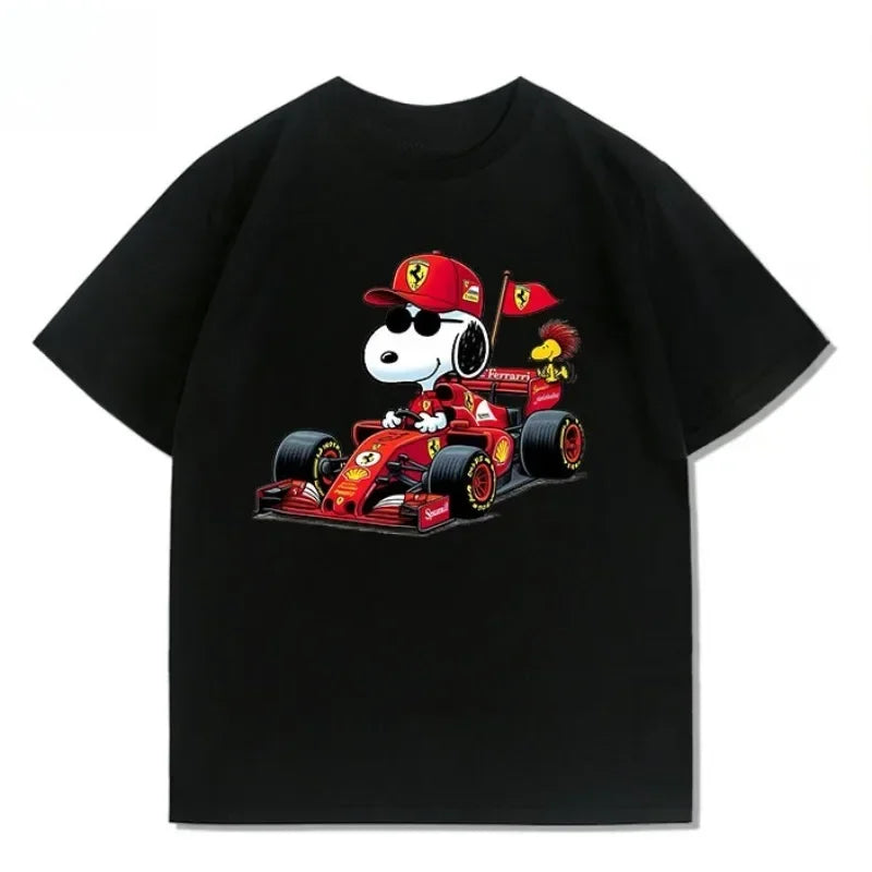 Disney Snoopy F1 Racing Anime Women's T-shirt Funny Printed Summer Fashion Casual Cotton T-shirt Short Sleeve Motorcycle T-shirt