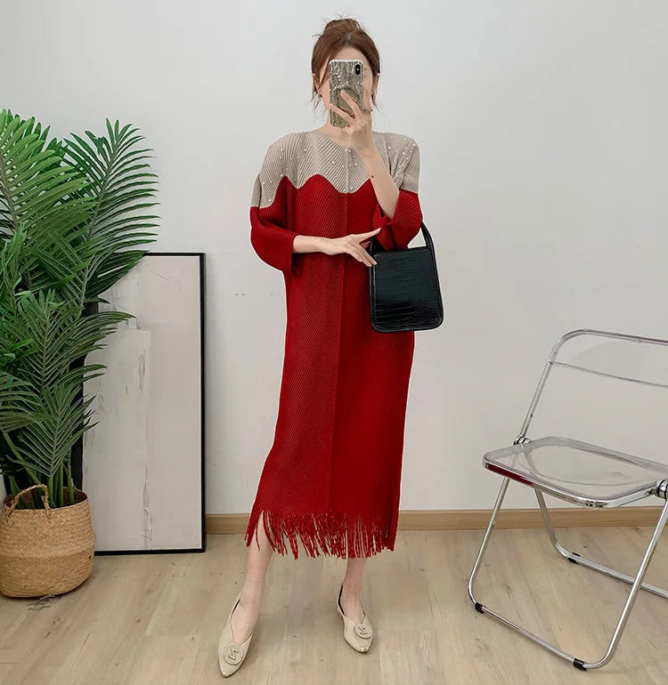 YUDX Miyake Pleated Fish Scale Pleated High Quality Women's Dress Slim Loose Plus Size Long Color Collision Long 2025 Summer New
