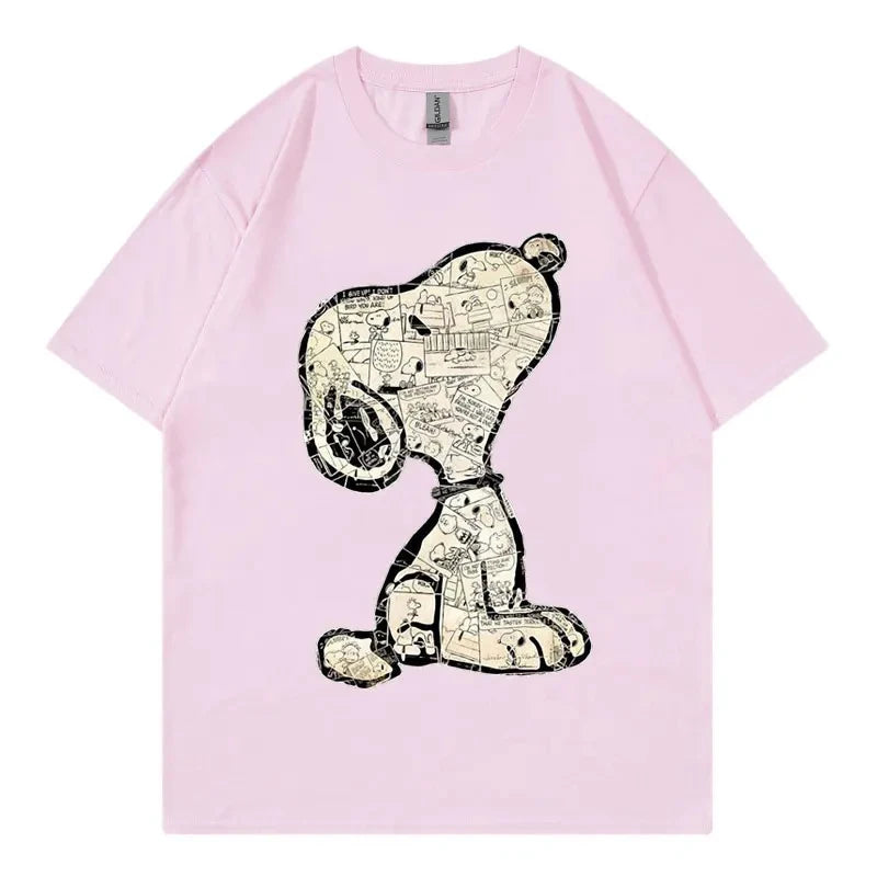 Snoopy Cartoon Anime Women T-shirt Summer Short Sleeve White 100% Cotton Men Tee Shirts Tops 2025 New Fashion Couple Clothing
