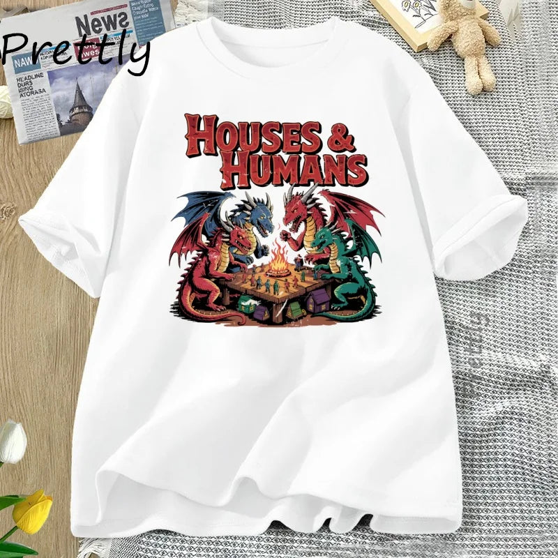Houses and Humans TShirt Trending Unisex Tee Shirt Funny Dnd Retro 90s Joke T-shirt Casual Cotton Short Sleeve Round Neck Tees