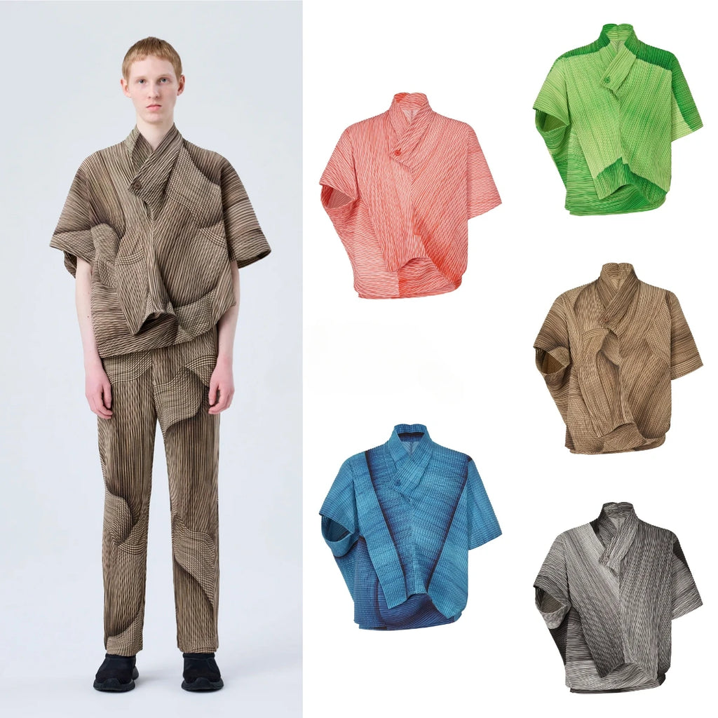 YUDX Miyake Pleated Men's Jacket Solid Color Irregular Top Short Sleeve One Button Design 2024 Autumn New