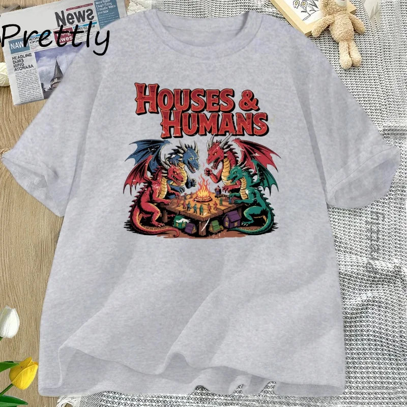 Houses and Humans TShirt Trending Unisex Tee Shirt Funny Dnd Retro 90s Joke T-shirt Casual Cotton Short Sleeve Round Neck Tees