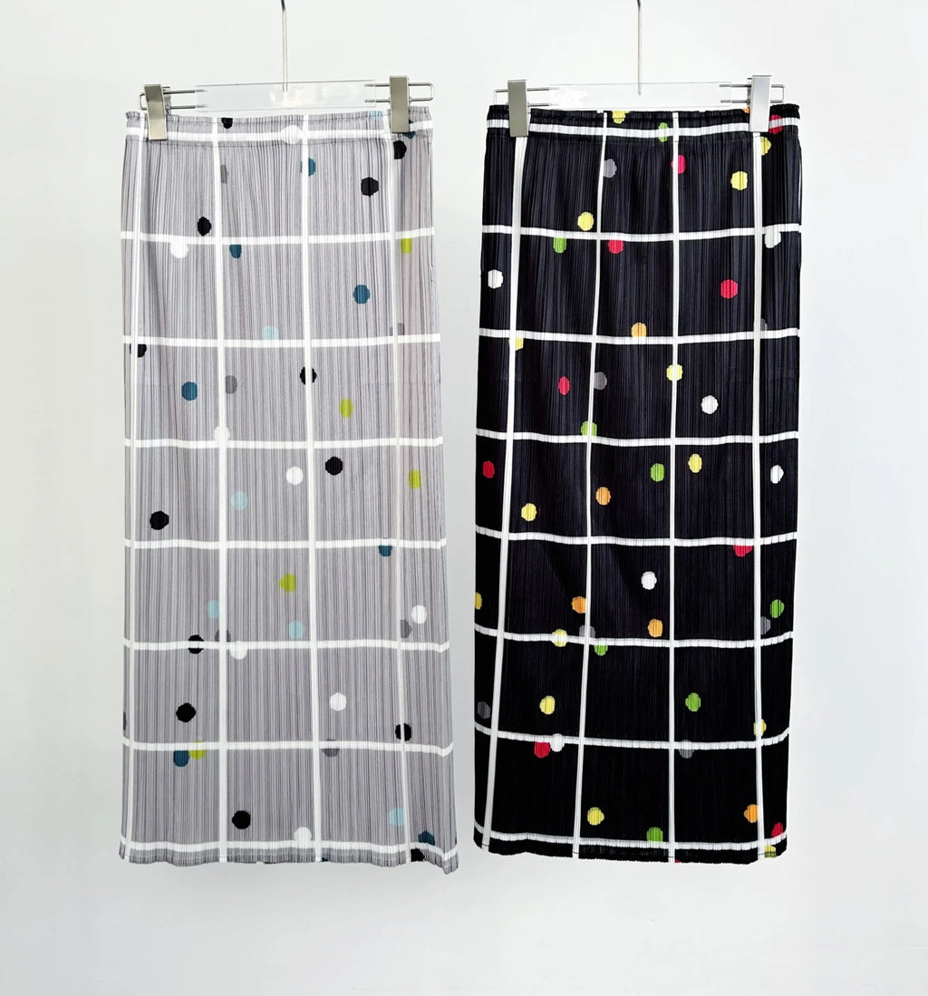 YUDX Black White Grid Colorful Polka Dot Print Pleated 2 Piece Set Short Sleeve Loose Fit 2026 Trendy Vacation Women Casual Set