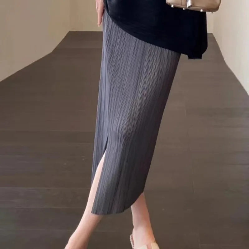Pleated Fashion Temperament Solid Loose Plus Size Comfortable Diagonal Hem Top + Wrap Hip Half Skirt Summer Wear 2024 Summer New