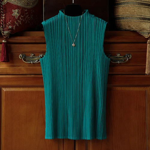 YUDX Miyake Pleated Classic Tops Sleeveless Bst T-shirt Harajuku Kawaii Korean Casual Fashion Fold Women Tees Aesthetic Clothes