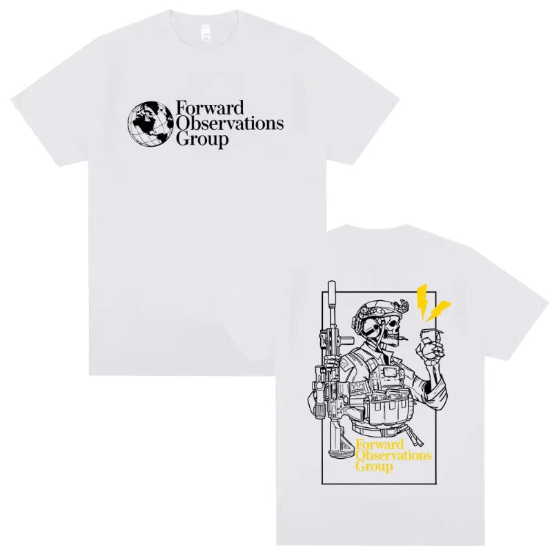 Forward Observations Group T-shirt Vintage Skeleton Graphic T Shirts Men Women Casual Cotton T-shirts Male Oversized Streetwear