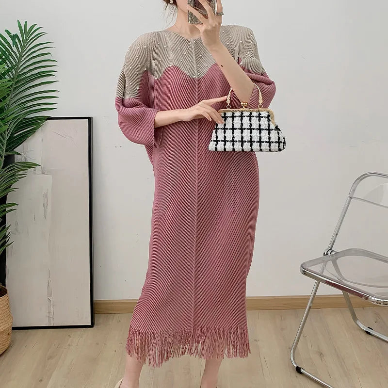 YUDX Miyake Pleated Fish Scale Pleated High Quality Women's Dress Slim Loose Plus Size Long Color Collision Long 2025 Summer New
