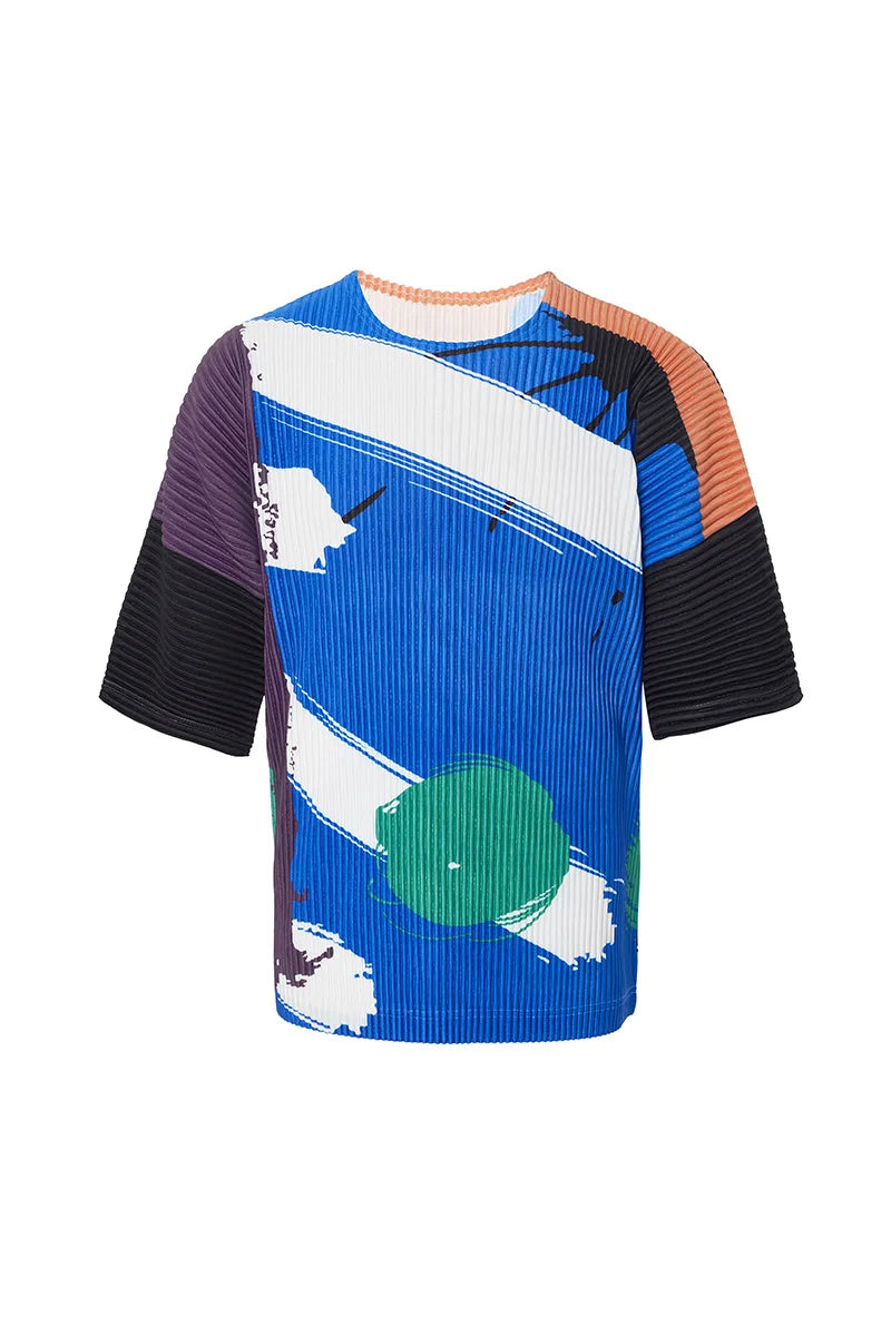 YUDX Pleated Men's Tops Printed T-shirt Loose Plus Size Short Sleeve Round Neck T-Shirt 2024 Summer New