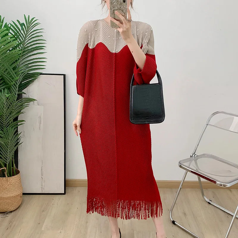 YUDX Miyake Pleated Fish Scale Pleated High Quality Women's Dress Slim Loose Plus Size Long Color Collision Long 2025 Summer New
