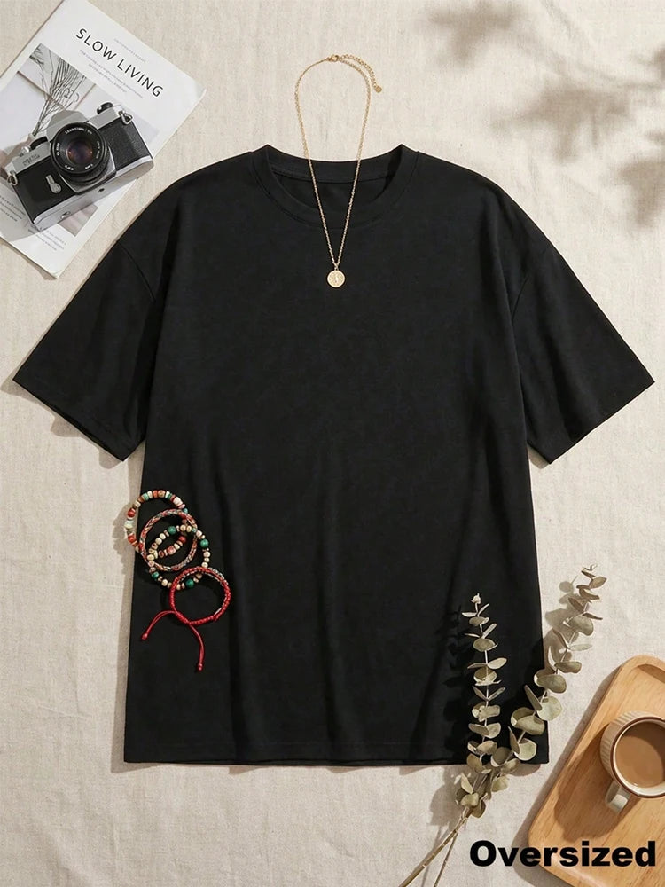 2026 Spring Summer Women's Casual T-shirts High Quality 100% Cotton Soft O-neck Tees Female Home Outdoor Comfort Pure Color Tops