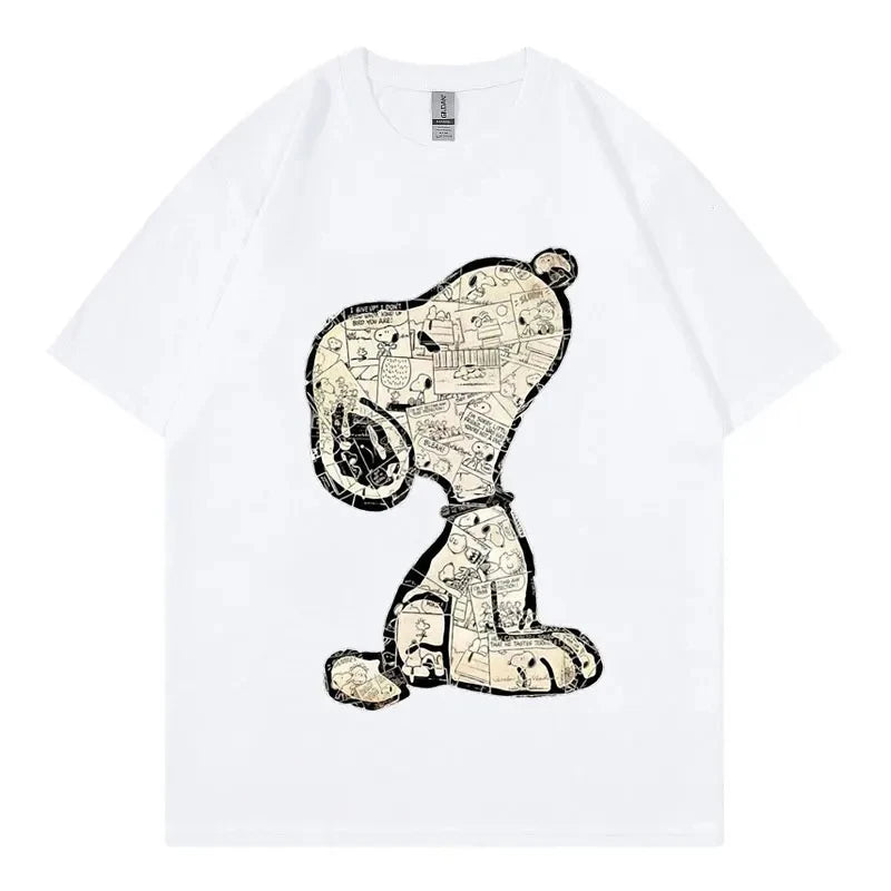 Snoopy Cartoon Anime Women T-shirt Summer Short Sleeve White 100% Cotton Men Tee Shirts Tops 2026 New Fashion Couple Clothing