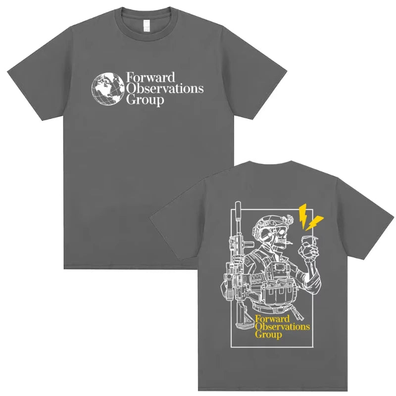 Forward Observations Group T-shirt Vintage Skeleton Graphic T Shirts Men Women Casual Cotton T-shirts Male Oversized Streetwear