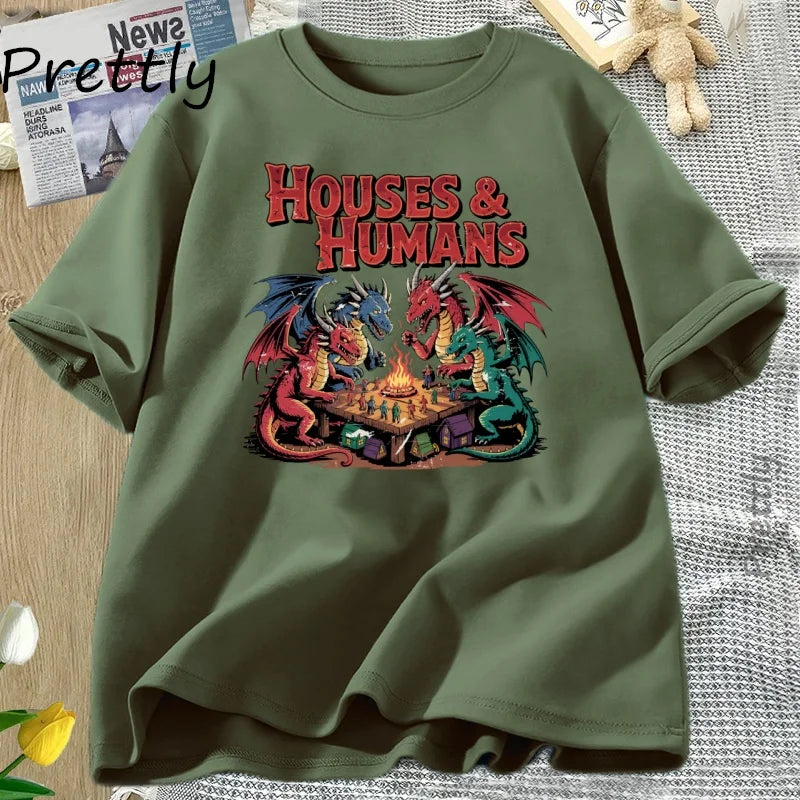 Houses and Humans TShirt Trending Unisex Tee Shirt Funny Dnd Retro 90s Joke T-shirt Casual Cotton Short Sleeve Round Neck Tees