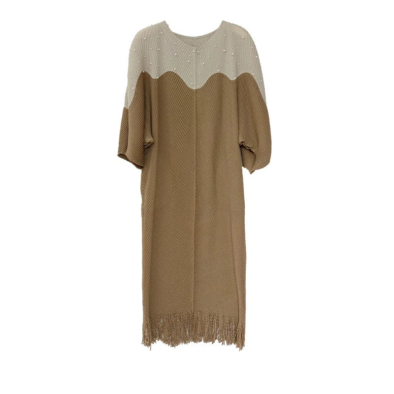 YUDX Miyake Pleated Fish Scale Pleated High Quality Women's Dress Slim Loose Plus Size Long Color Collision Long 2025 Summer New