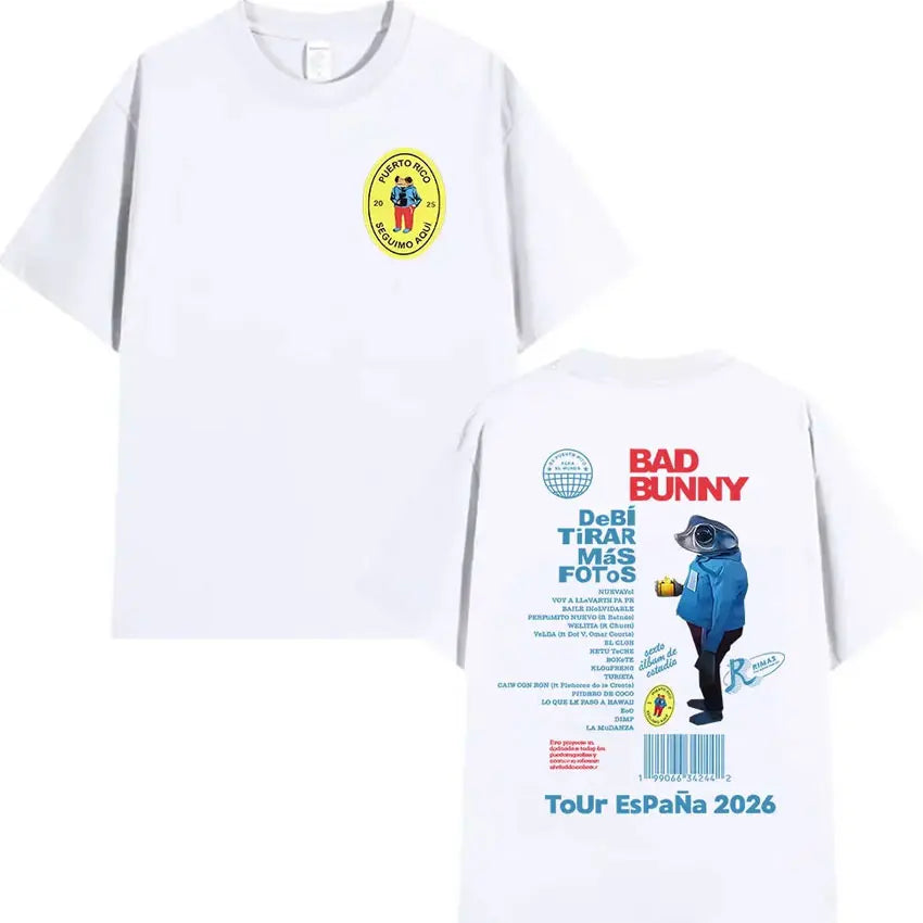 Rapper Bad Bunny's 2025 tour album printed T-shirt for men, casual and fashionable 100% cotton short-sleeved