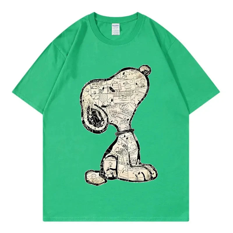 Snoopy Cartoon Anime Women T-shirt Summer Short Sleeve White 100% Cotton Men Tee Shirts Tops 2026 New Fashion Couple Clothing