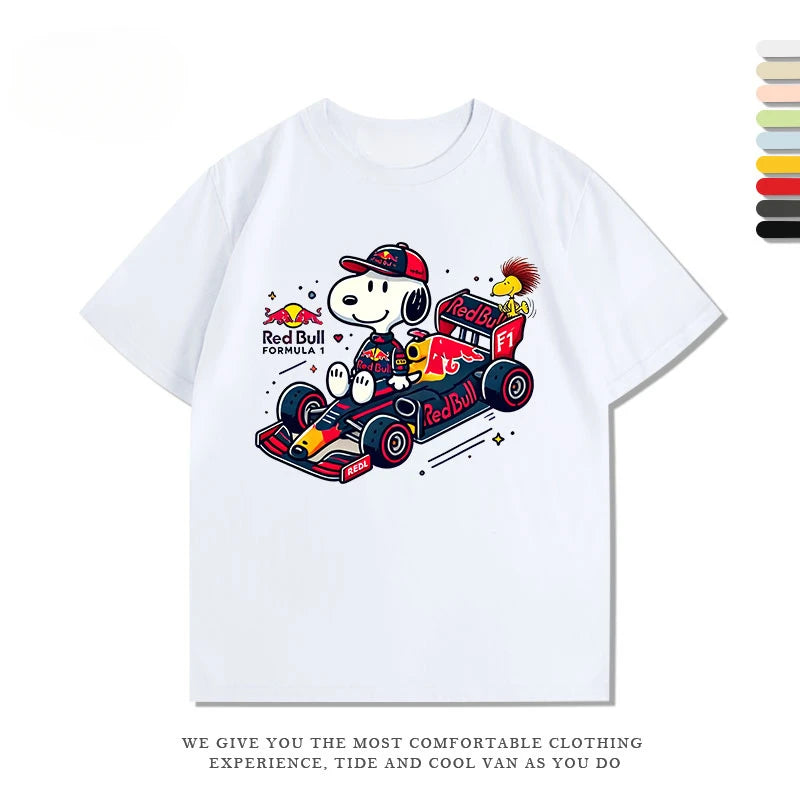 Disney Snoopy F1 Racing Anime Women's T-shirt Funny Printed Summer Fashion Casual Cotton T-shirt Short Sleeve Motorcycle T-shirt