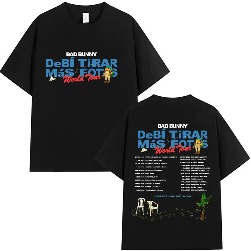 Rapper Bad Bunny's 2025 tour album printed T-shirt for men, casual and fashionable 100% cotton short-sleeved