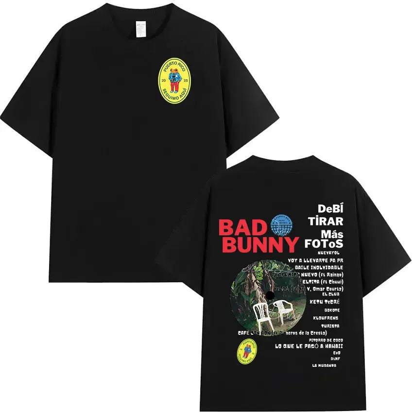 Rapper Bad Bunny's 2025 tour album printed T-shirt for men, casual and fashionable 100% cotton short-sleeved