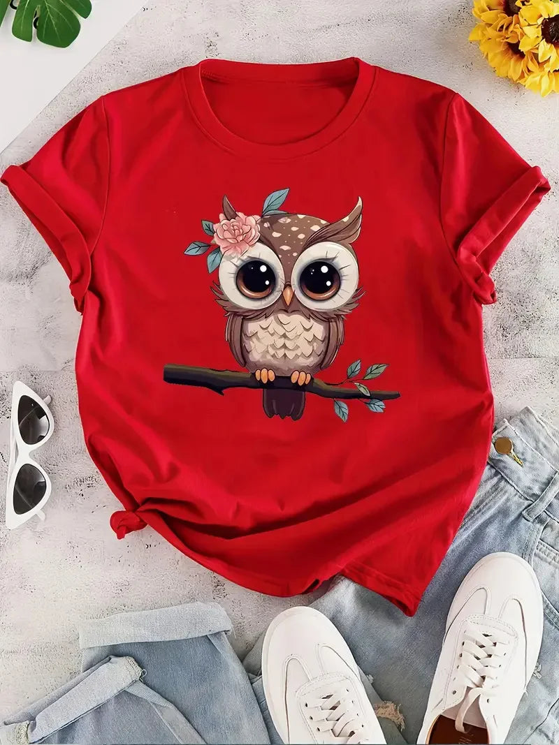 100% Cotton New Hot Sale Animal Print Women's Fashionable Casual Short Sleeve Tops Shirts for Women  Harajuku  Graphic T Shirts
