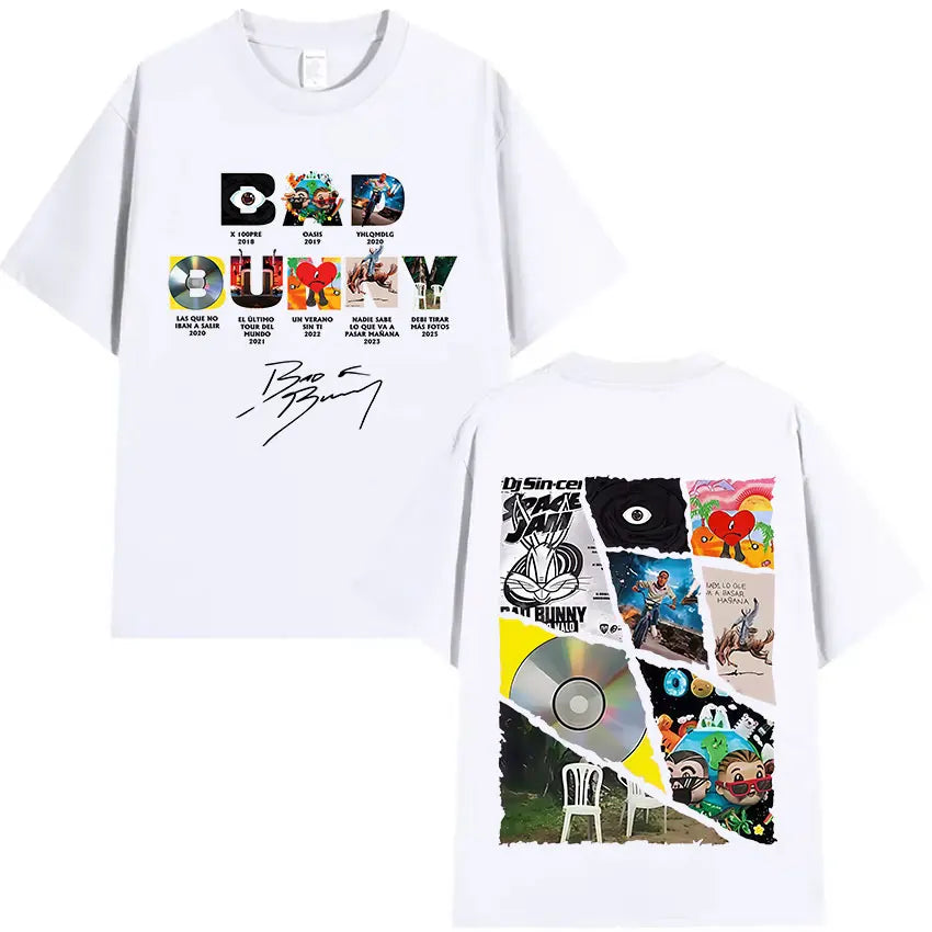 Rapper Bad Bunny's 2025 tour album printed T-shirt for men, casual and fashionable 100% cotton short-sleeved