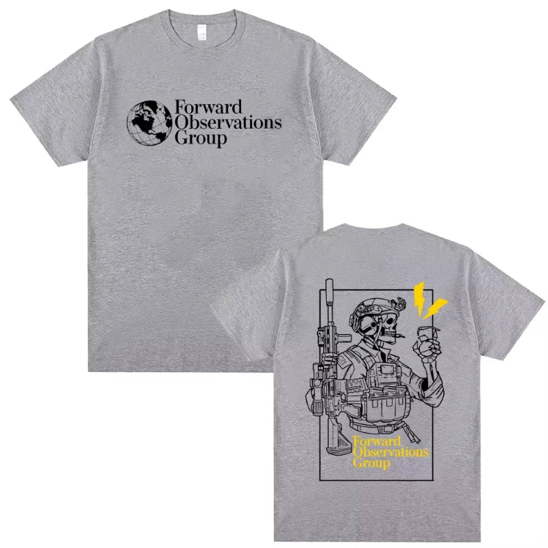 Forward Observations Group T-shirt Vintage Skeleton Graphic T Shirts Men Women Casual Cotton T-shirts Male Oversized Streetwear