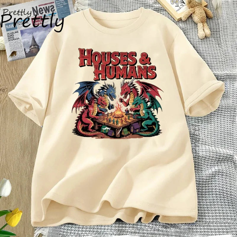 Houses and Humans TShirt Trending Unisex Tee Shirt Funny Dnd Retro 90s Joke T-shirt Casual Cotton Short Sleeve Round Neck Tees