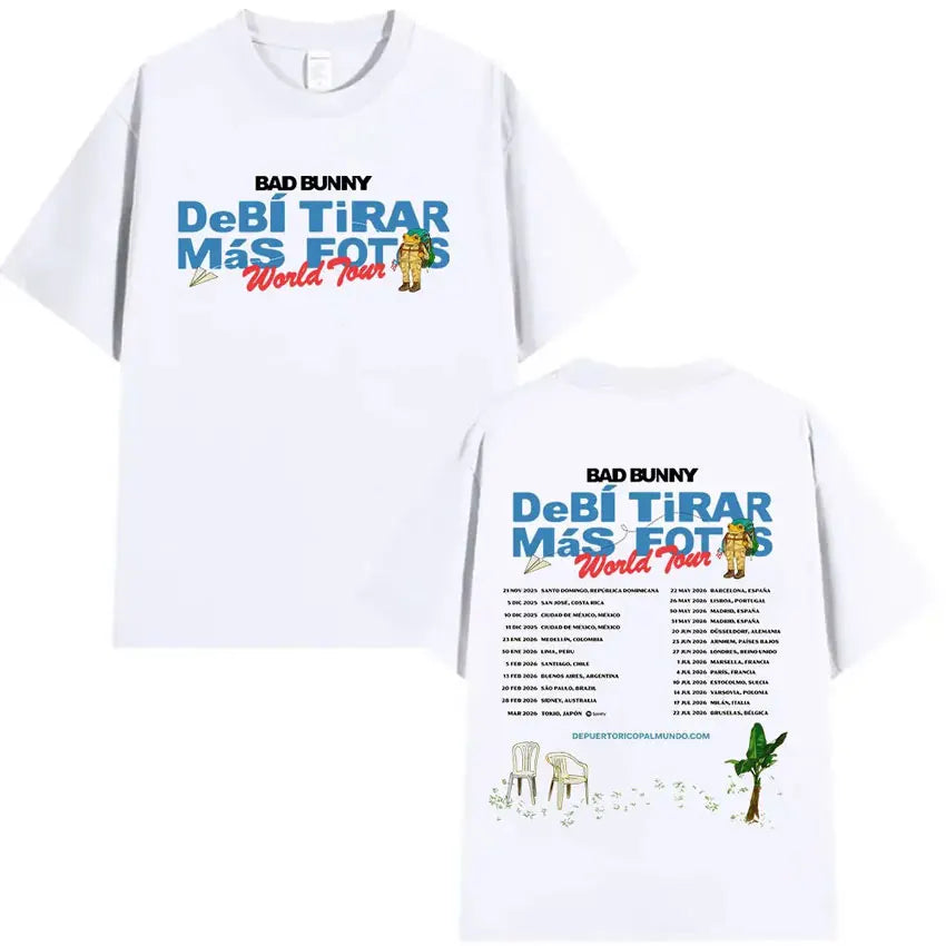 Rapper Bad Bunny's 2025 tour album printed T-shirt for men, casual and fashionable 100% cotton short-sleeved