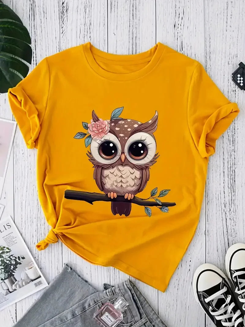 100% Cotton New Hot Sale Animal Print Women's Fashionable Casual Short Sleeve Tops Shirts for Women  Harajuku  Graphic T Shirts