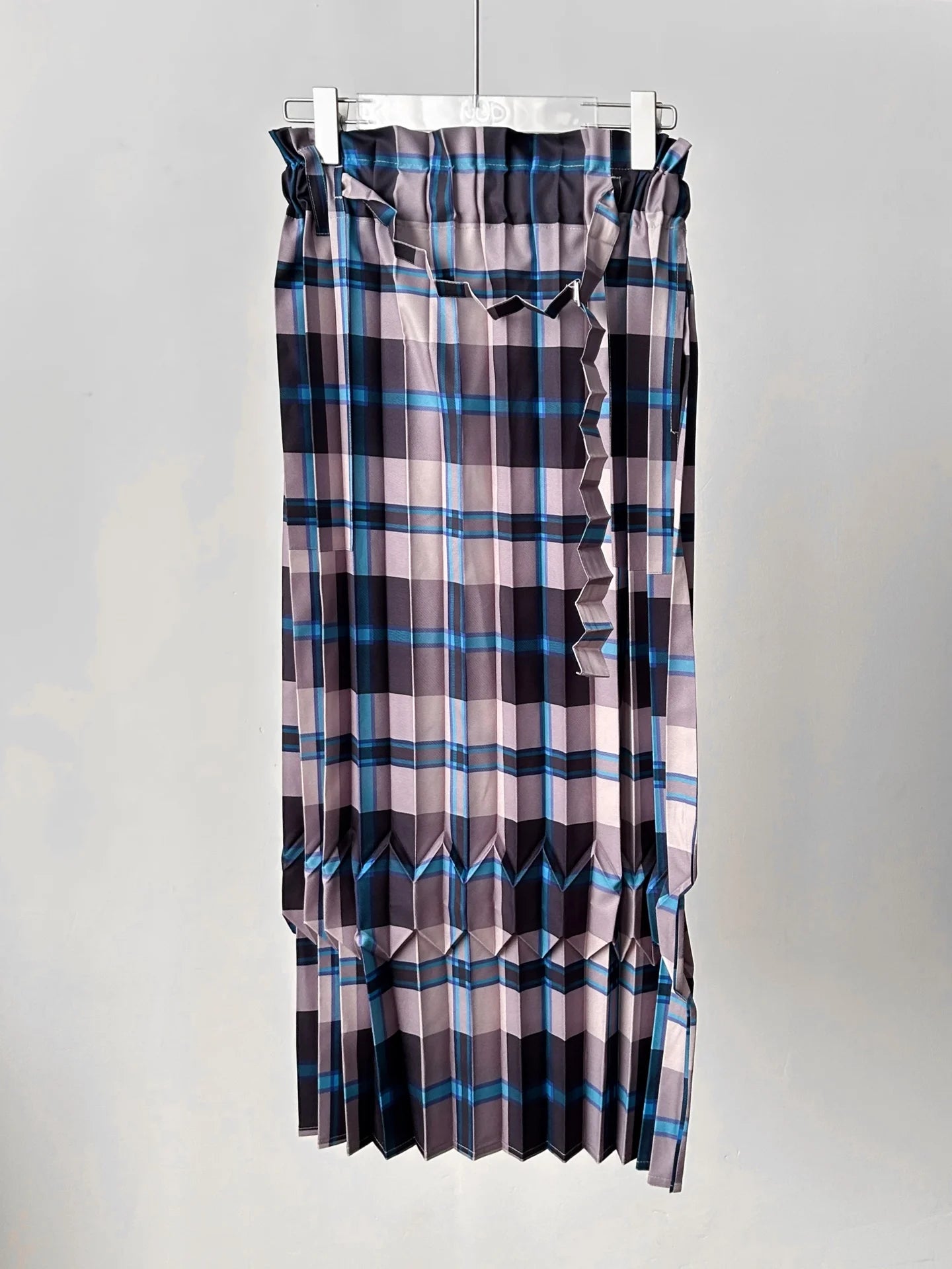Blue Black Plaid Pleated Asymmetric Skirt Ruffle Trim Skirt Retro Modern Chic Stylish Trendy Daily Layering Essential Pieces
