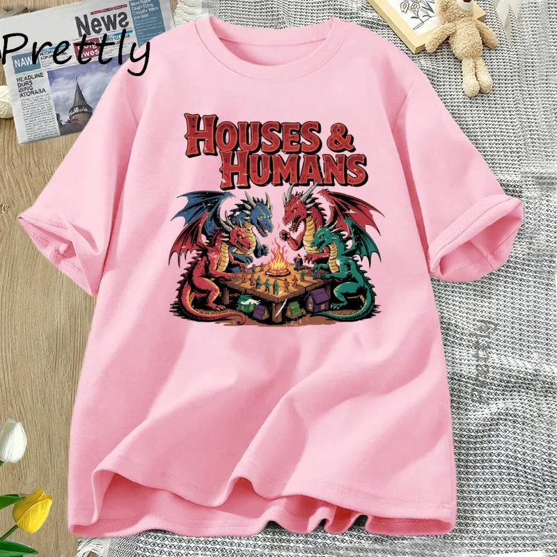 Houses and Humans TShirt Trending Unisex Tee Shirt Funny Dnd Retro 90s Joke T-shirt Casual Cotton Short Sleeve Round Neck Tees