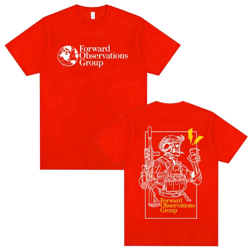 Forward Observations Group T-shirt Vintage Skeleton Graphic T Shirts Men Women Casual Cotton T-shirts Male Oversized Streetwear