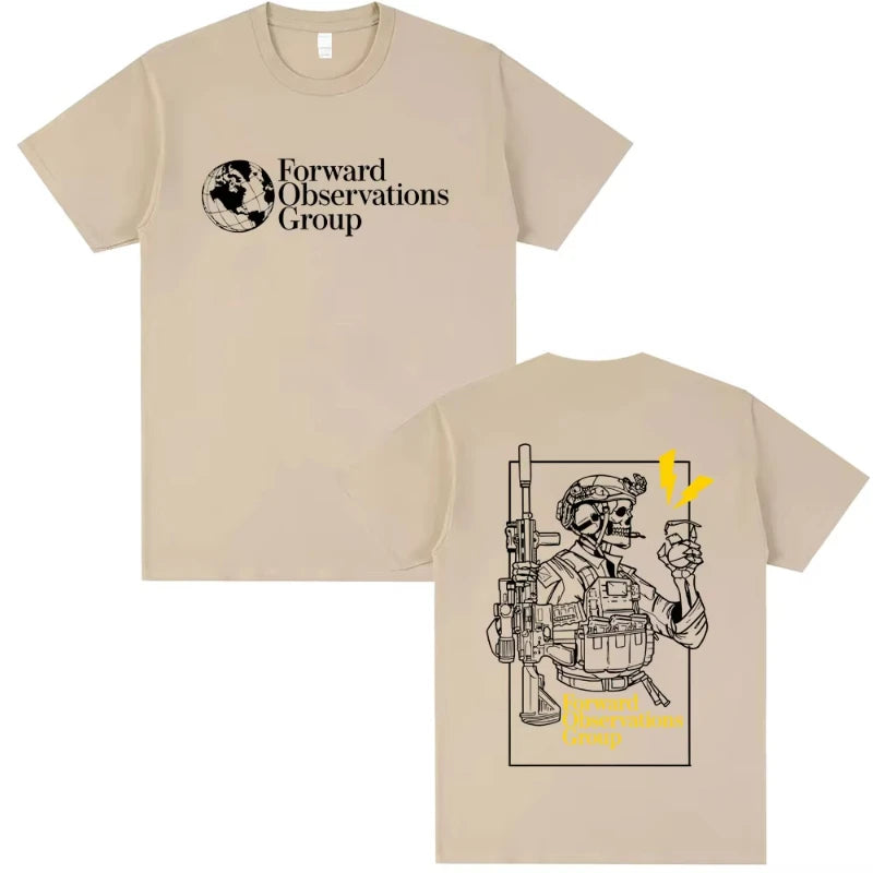 Forward Observations Group T-shirt Vintage Skeleton Graphic T Shirts Men Women Casual Cotton T-shirts Male Oversized Streetwear