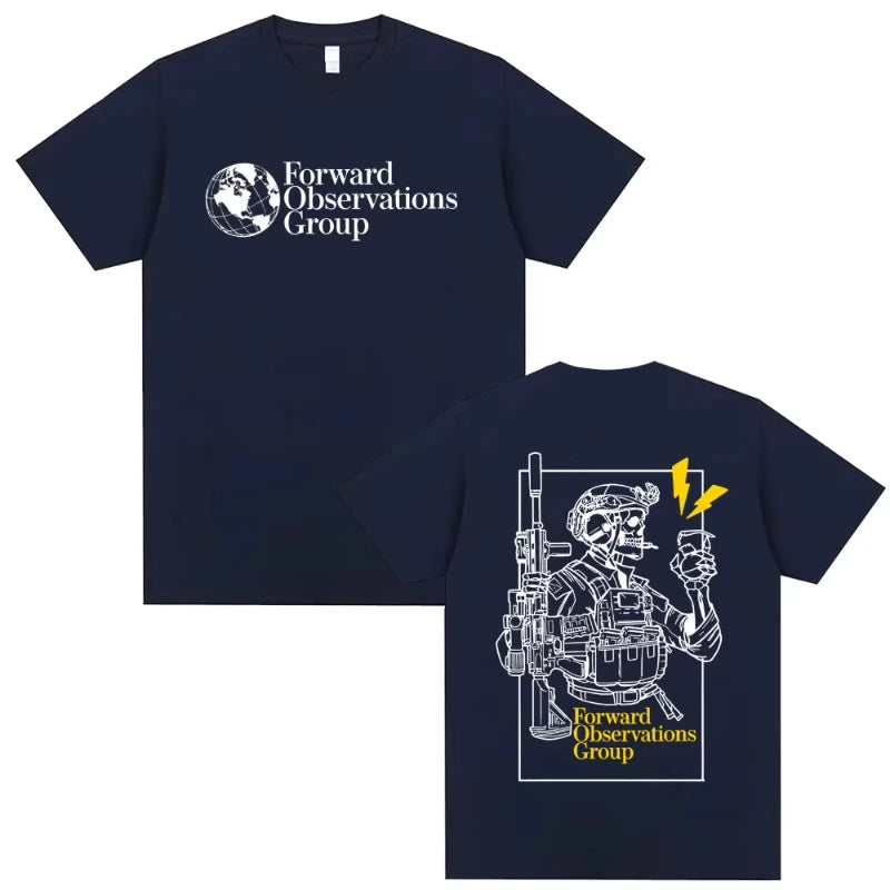 Forward Observations Group T-shirt Vintage Skeleton Graphic T Shirts Men Women Casual Cotton T-shirts Male Oversized Streetwear