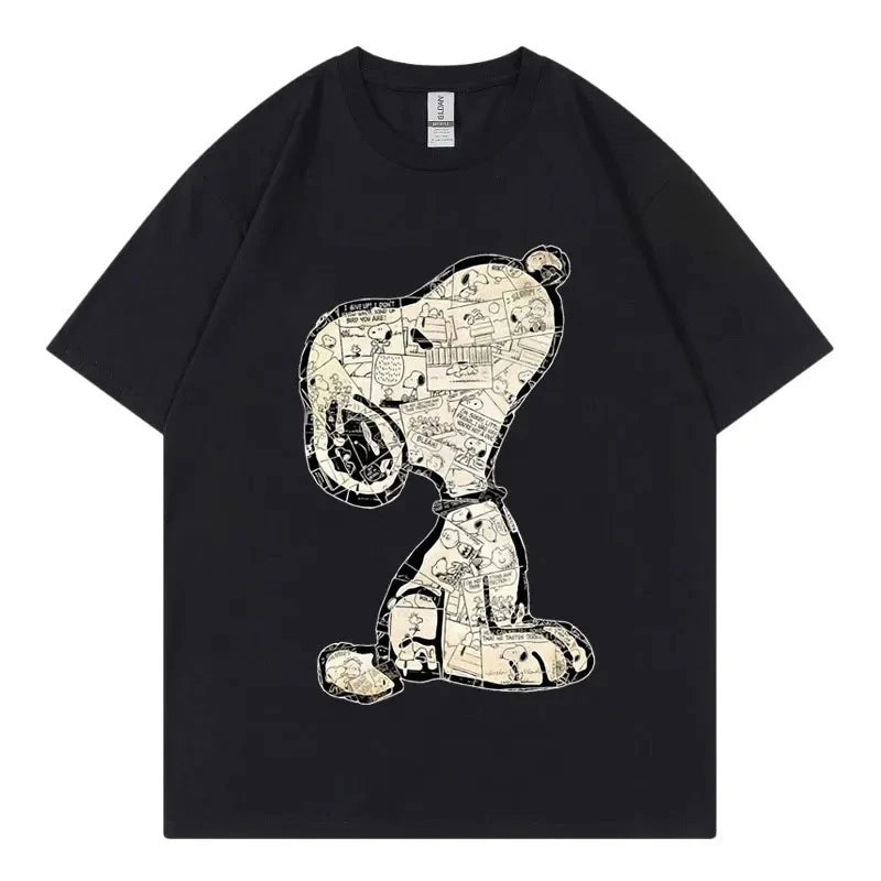 Snoopy Cartoon Anime Women T-shirt Summer Short Sleeve White 100% Cotton Men Tee Shirts Tops 2025 New Fashion Couple Clothing
