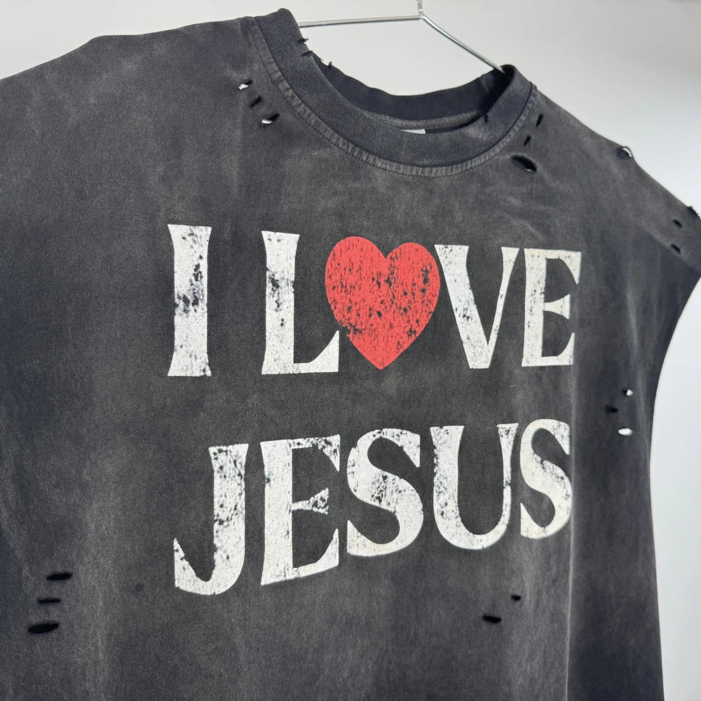 Yao Fashion Retro Vintage 100% Cotton Vest Streetwear Oversize Tops Men Clothing Simple Letter Graphics Print T Shirt For Men