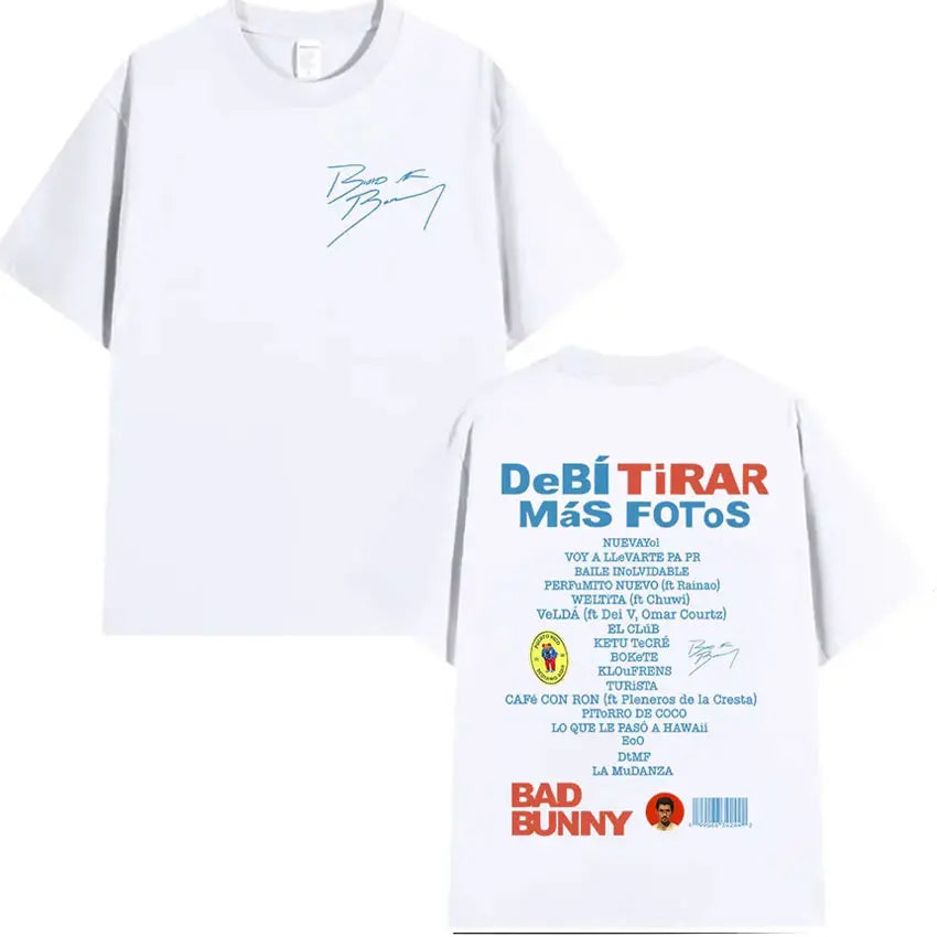 Rapper Bad Bunny's 2025 tour album printed T-shirt for men, casual and fashionable 100% cotton short-sleeved
