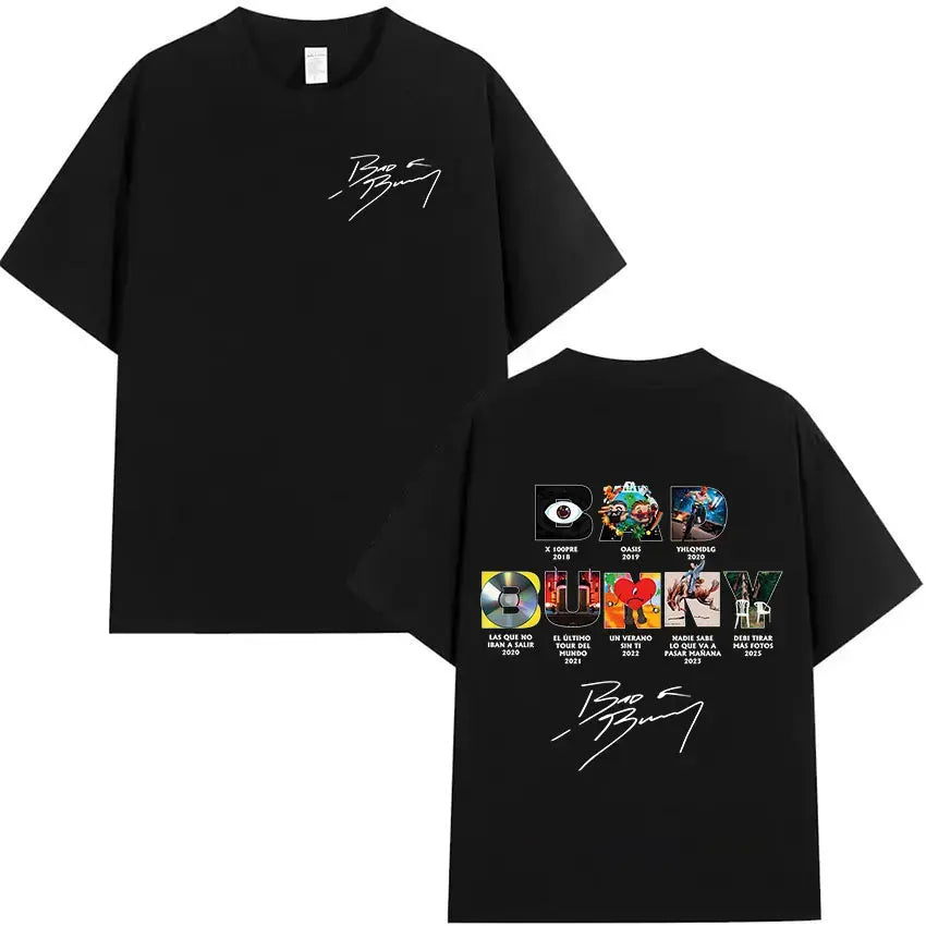 Rapper Bad Bunny's 2025 tour album printed T-shirt for men, casual and fashionable 100% cotton short-sleeved