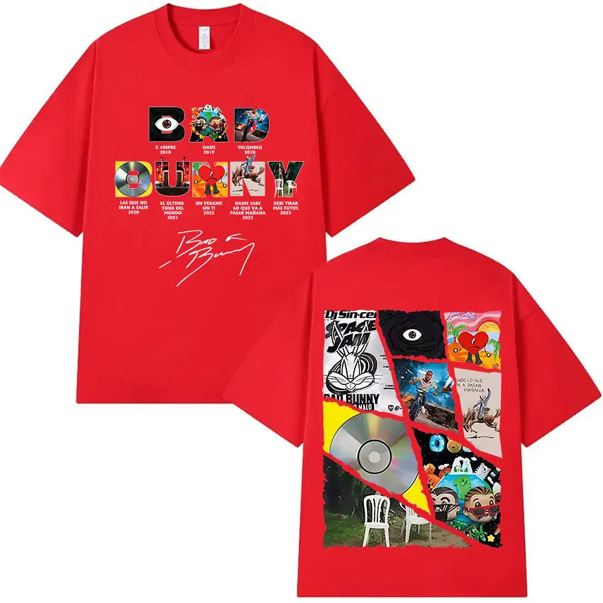Rapper Bad Bunny's 2025 tour album printed T-shirt for men, casual and fashionable 100% cotton short-sleeved