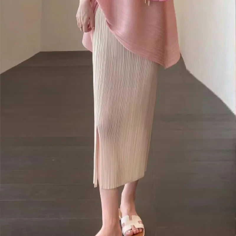 Pleated Fashion Temperament Solid Loose Plus Size Comfortable Diagonal Hem Top + Wrap Hip Half Skirt Summer Wear 2024 Summer New