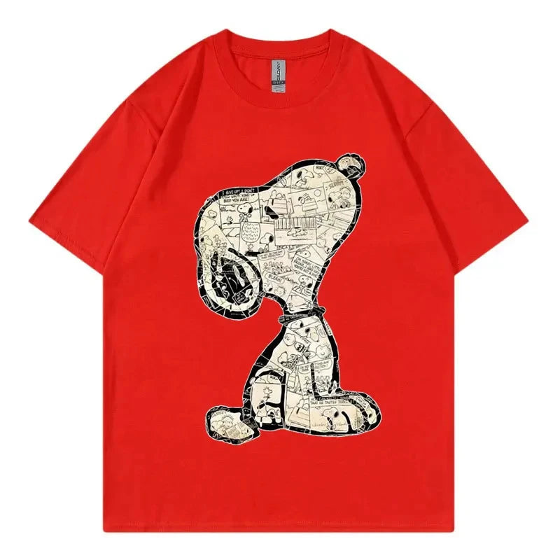Snoopy Cartoon Anime Women T-shirt Summer Short Sleeve White 100% Cotton Men Tee Shirts Tops 2026 New Fashion Couple Clothing