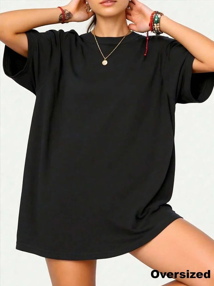 2026 Spring Summer Women's Casual T-shirts High Quality 100% Cotton Soft O-neck Tees Female Home Outdoor Comfort Pure Color Tops