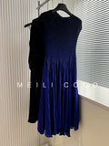 YUDX Irregular Waist Women's Dress 2024 Fall New Round Neck Short-sleeved Slim Fashion Temperament Pleated A-line Skirt