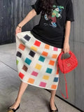 YUDX Miyake Pleated Printed Half Skirt 2025 Summer New Plaid High Waist A-Line Skirt