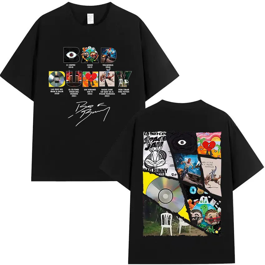Rapper Bad Bunny's 2025 tour album printed T-shirt for men, casual and fashionable 100% cotton short-sleeved