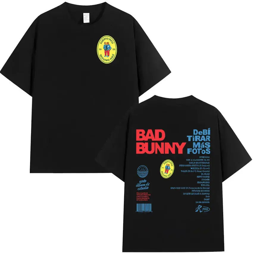 Rapper Bad Bunny's 2025 tour album printed T-shirt for men, casual and fashionable 100% cotton short-sleeved