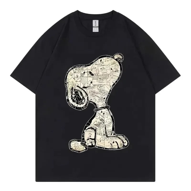 Snoopy Cartoon Anime Women T-shirt Summer Short Sleeve White 100% Cotton Men Tee Shirts Tops 2025 New Fashion Couple Clothing